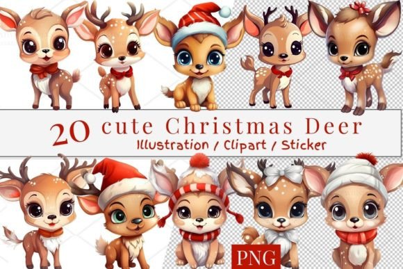 20 Cute Christmas Deer Sticker, PNG 922 for Illustrations