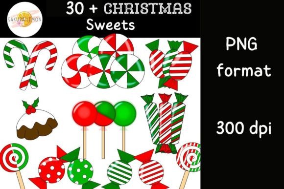 34 Christmas Candy and Sweets PNGs for Commercial Illustrations