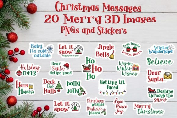 3D Christmas Messages-Stickers and PNGs for Illustrations