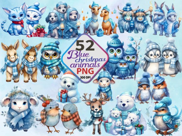 Blue Christmas Animals Clipart Bundle Review