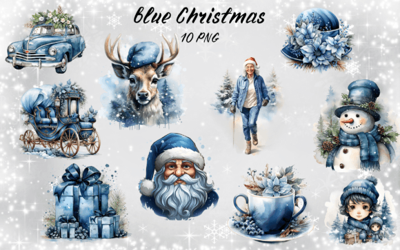 Blue Christmas Clipart Sublimation for Brand Illustrations