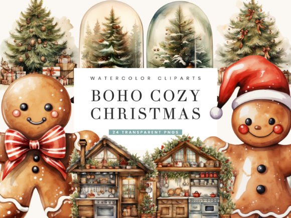 Boho Cozy Christmas Clipart Bundle for Illustrations