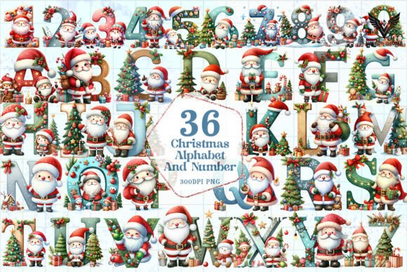 Christmas Alphabet and Number Clipart for Seasonal Illustrations