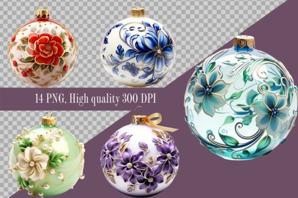 Christmas Ball with Floral Patterns Clip: Premium Illustrations for Local Brands