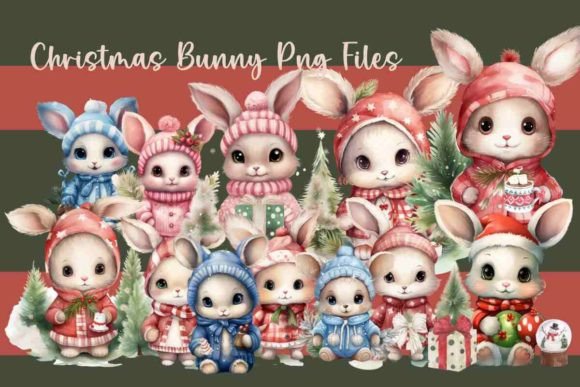 Christmas Bunnies, Ornaments, Png Files for Illustrations