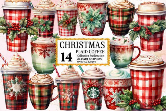 Christmas Coffee Cup Watercolor Clipart for Illustrations
