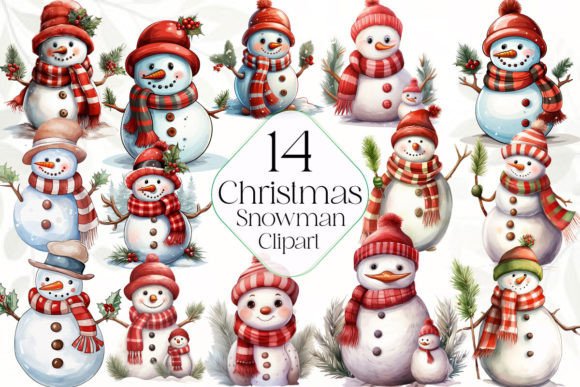 Christmas Cute Snowman Clipart Bundle for Illustrations