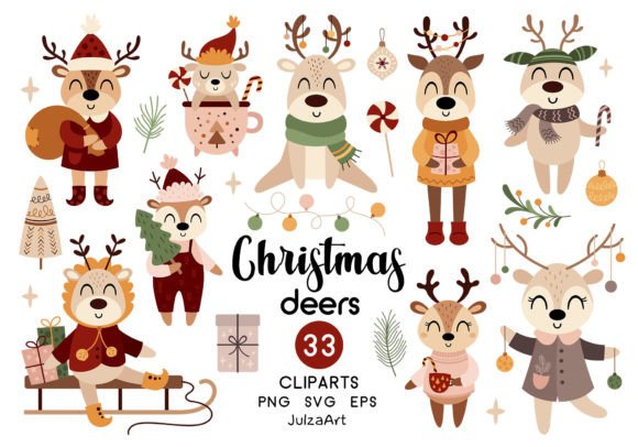 Christmas Deers Clipart, Christmas Svg Review