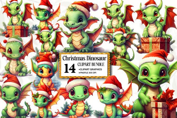 Christmas Dinosaur Clipart Bundle for Illustrations