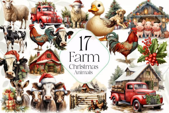 Christmas Farm Sublimation Clipart for Seasonal Illustrations