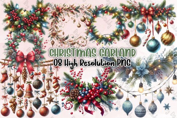 Christmas Garland Sublimation Clipart for Modern Illustrations