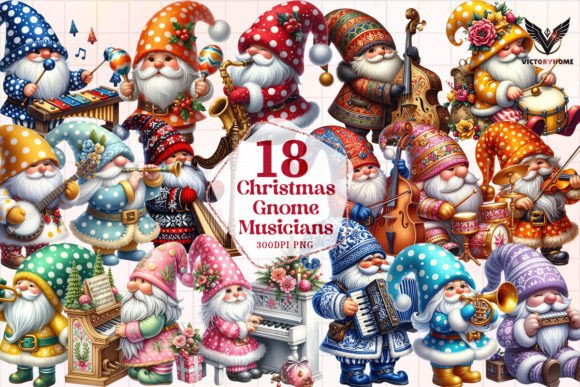 Christmas Gnome Musicians Clipart PNG for Illustrations