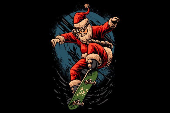Christmas Skateboarding Santa Vector for Illustrations
