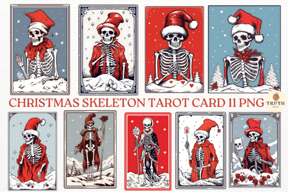 Christmas Skeleton Tarot Card Png: Editorial Illustrations for Blogs
