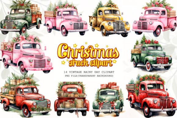Christmas Truck Sublimation Clipart for Creative Illustrations