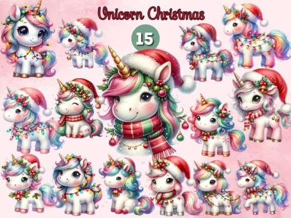 Christmas Unicorn Clipart Sublimation for Illustrations