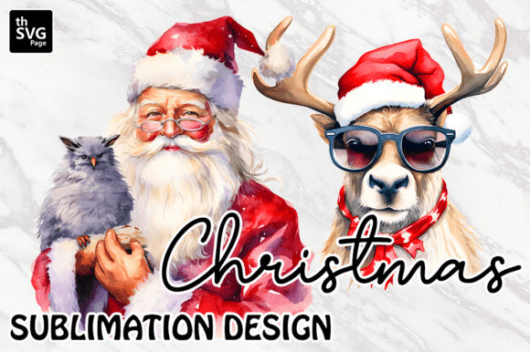Christmas Watercolor Santa with Deer: Freebies for Real Crafting