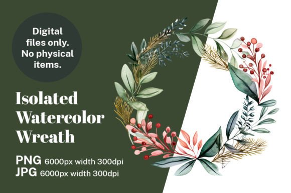 Christmas Watercolor Wreath Wedding PNG in Illustrations