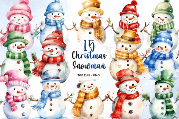 Colorful Christmas Snowman Clipart for Festive Illustrations