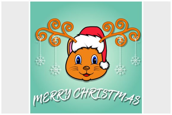 Cute Cat Head of Christmas Card for Modern Illustrations