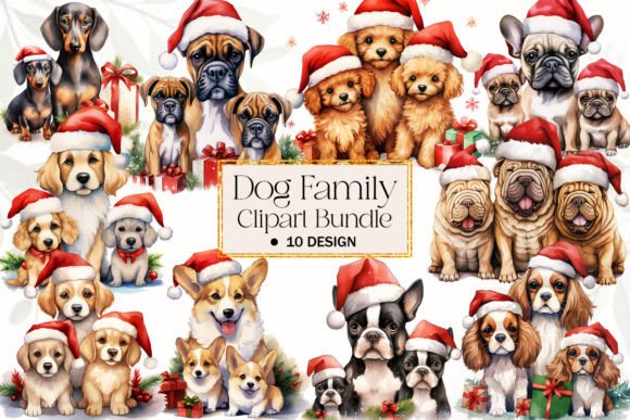 Cute Christmas Dog Family Clipart for Holiday Illustrations