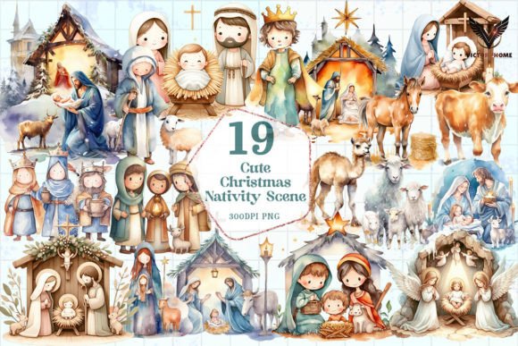 Cute Christmas Nativity Scene Clipart for Brand Illustrations