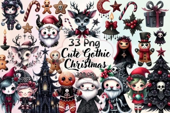 Cute Gothic Christmas Watercolor Clipart for Illustrations