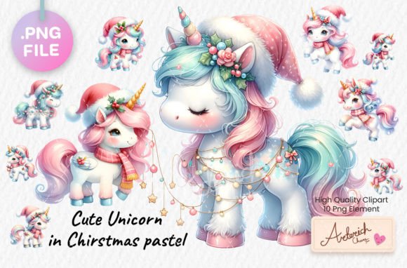 Cute Unicorn in Christmas Pastel for Modern Illustrations