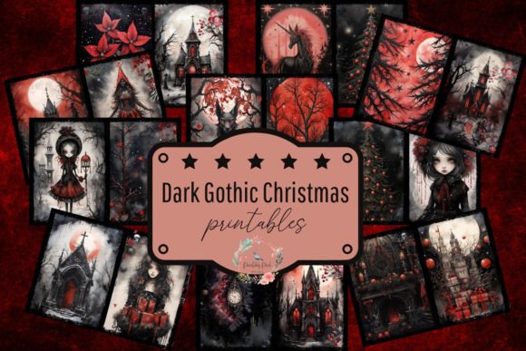 Dark Gothic Christmas Digital Paper Xmas for Illustrations