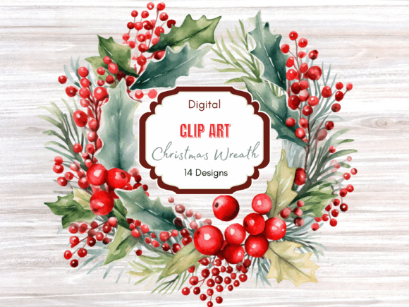 Holly Christmas Wreath Clip Art for Seasonal Illustrations