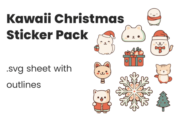 Kawaii Christmas Sticker Pack SVG Sheet for Illustrations