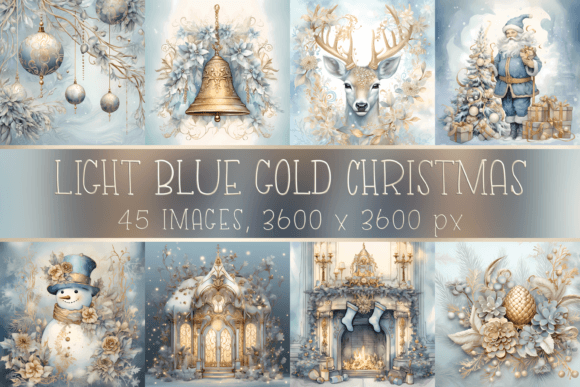 Light Blue Gold Vintage Christmas Images for Branding
