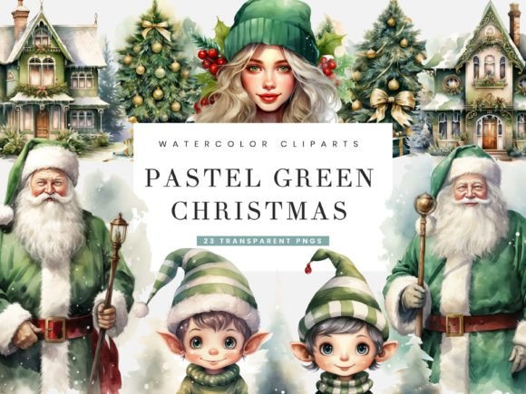 Pastel Green Christmas Clipart Bundle for Illustrations