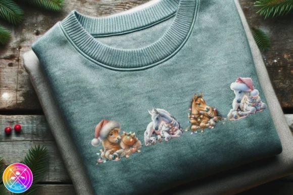 Pastel Horses Christmas Lights Illustrations for Modern Blogs
