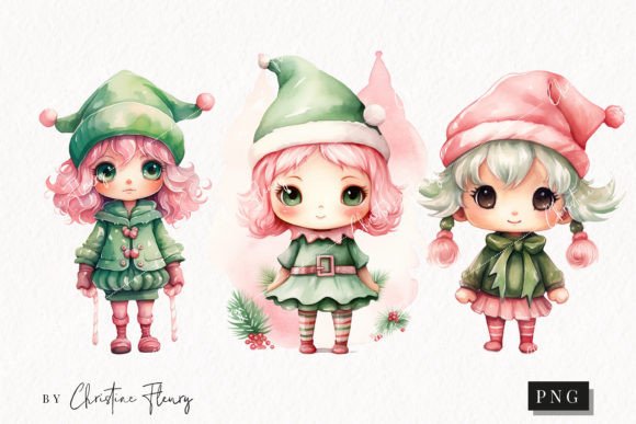 Pastel Watercolor Christmas Elves Clipar Illustrations