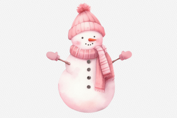 Pink Snowman Christmas Sublimation PNG for Modern Illustrations