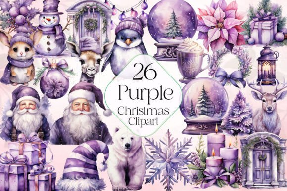 Purple Christmas Clipart for Modern Illustrations