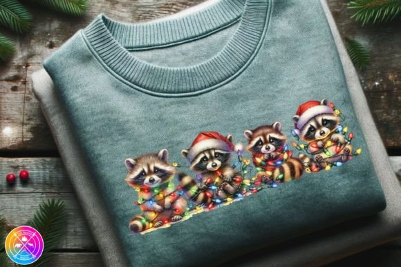 Raccoon Christmas Lights, PNG: Festive Illustrations for Crafters