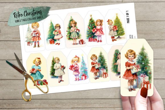 Retro Christmas Girls Gift Journal Tags