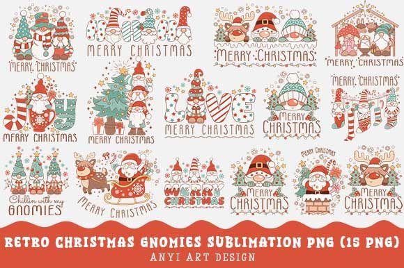 Retro Christmas Gnomies Sublimation PNG for Illustrations