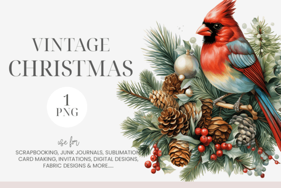 Vintage Christmas Cardinal Clipart for Creative Illustrations
