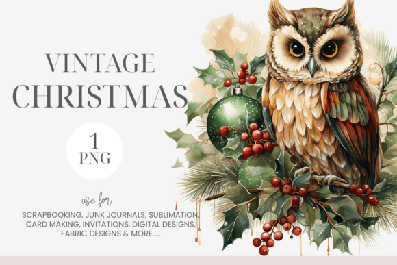 Vintage Christmas Owl Clipart