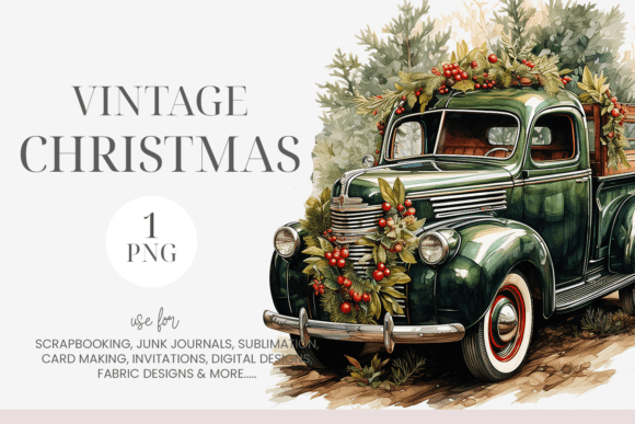 Vintage Christmas Truck Clipart for Embroidery