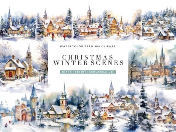 Watercolor Christmas Winter Scenes: Cozy Illustrations for Crafters