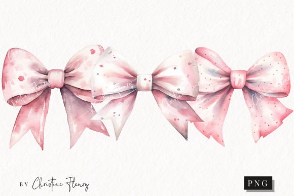 Watercolor Pink Bows Clipart Christmas for Illustrations