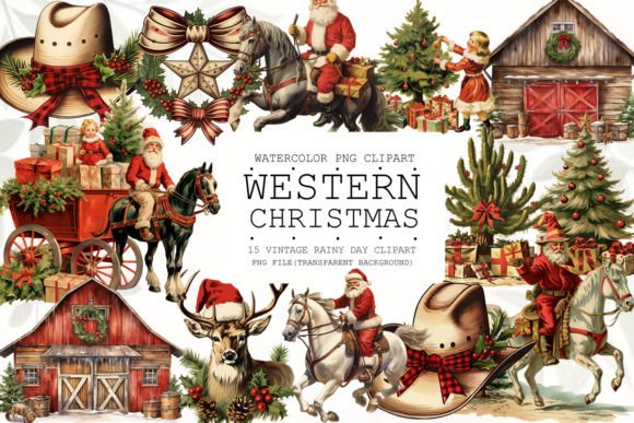 Western Christmas Sublimation Clipart for Brand Illustrations
